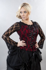  Sarah long sleeve gothic top in red lycra with black lace overlay - 