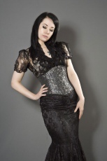  Sexy waspie waist cincher in silver brocade - 