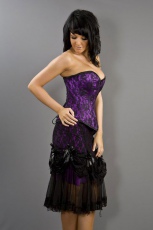  Vanity knee length Burlesque skirt in purple cotton & black lace overlay - 