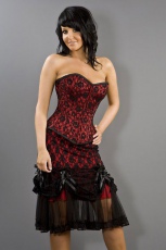  Vanity knee length burlesque skirt in red cotton & black lace overlay - 