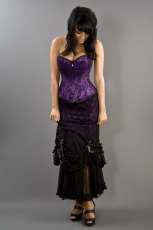 Vanity victorian gothic maxi skirt in purple cotton & black lace overlay - 