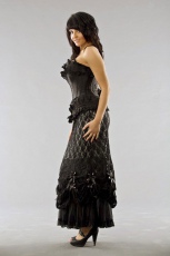  Vanity victorian goth maxi skirt in silver cotton & black lace overlay - 