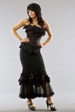  Vanity victorian maxi skirt in green cotton & black lace overlay - 