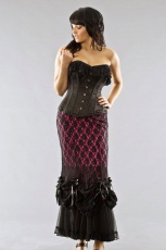  Vanity long burlesque skirt in pink cotton & black lace overlay - 