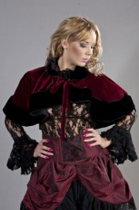  Victorian bolero shrug in burgundy velvet & black fur - 