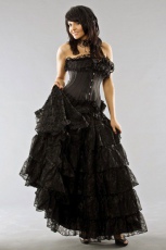  Victorian long gothic skirt in black cotton & black lace overlay - 