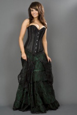  Victorian goth maxi skirt in green cotton & black lace overlay - 