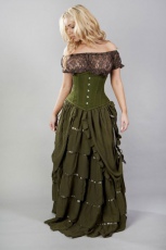  Victorian gothic long skirt in olive green chiffon - 