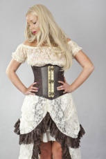  Vintage underbust steampunk corset in coffee matte vinyl & brown king brocade - 