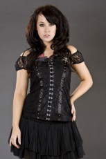 Vixen gothic top with studs in black cotton and lace overlay - 