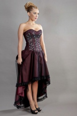  Waltz corset dress in burgundy taffeta with black mesh overlay - 