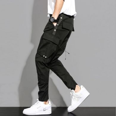  Spring and summer new overalls men's trendy brand loose straight casual pants Black - 