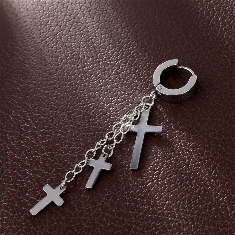  Titanium steel three cross earrings Yiwu Xuzhou e-commerce firm strength supplier SY030/SI  1